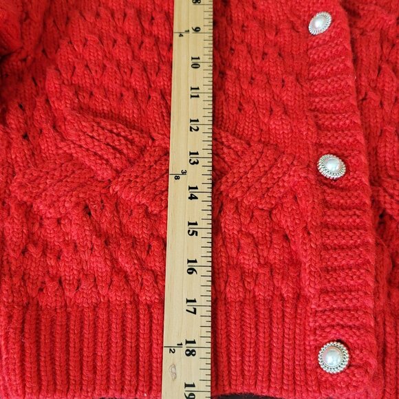 Hazel Moon Red Open Knit Pearl Button Up Sweater V-Neck Long Sleeve Women's Sz M - Picture 8 of 13